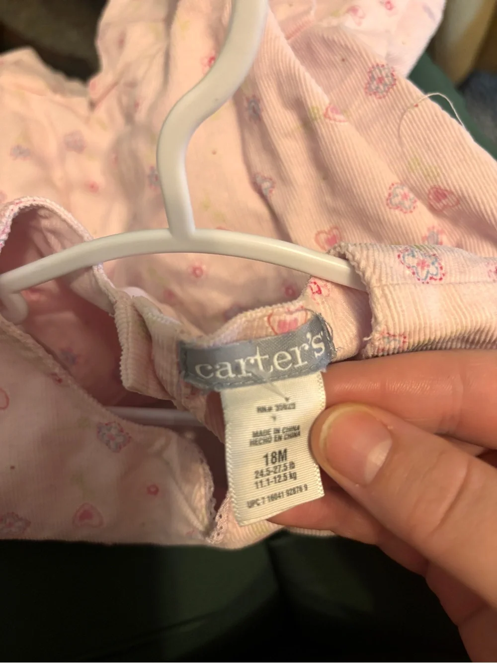 Vintage Carter’s Pink Corduroy Floral Heart Jumper Dress | 18M